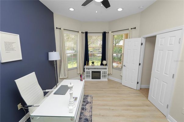 Home Office, Interior, Recessed Lighting, Wood Texture Flooring