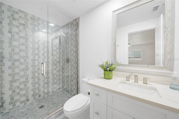 Bathroom, Glass Shower, Interior, Recessed Lighting
