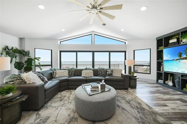 Interior, Living room, Recessed Lighting, Water, Wood Texture Flooring