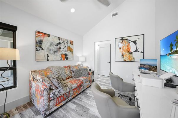 Home Office, Interior, Recessed Lighting, Wood Texture Flooring