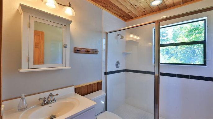 Bathroom, Glass Shower, Interior, Wooden Ceilings