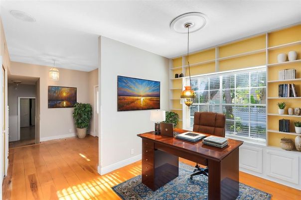 Home Office, Interior, Pendant Lights, Wood Texture Flooring
