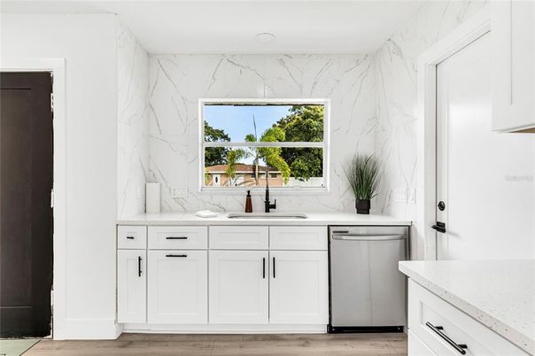 Interior, Kitchen, Marble Walls, Wood Texture Flooring