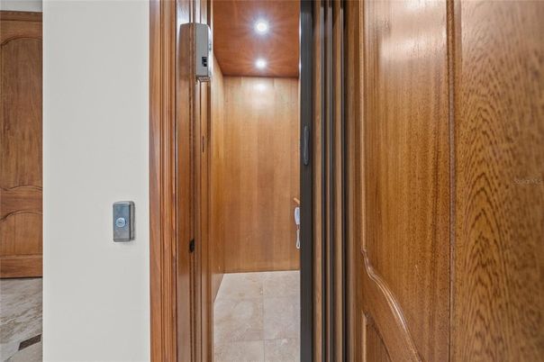 Elevator, Interior, Recessed Lighting, Wooden Walls