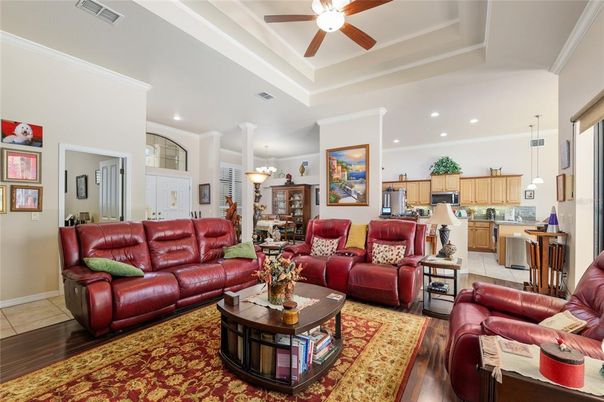 Interior, Kitchen, Living room, Pendant Lights, Recessed Lighting, Wood Texture Flooring