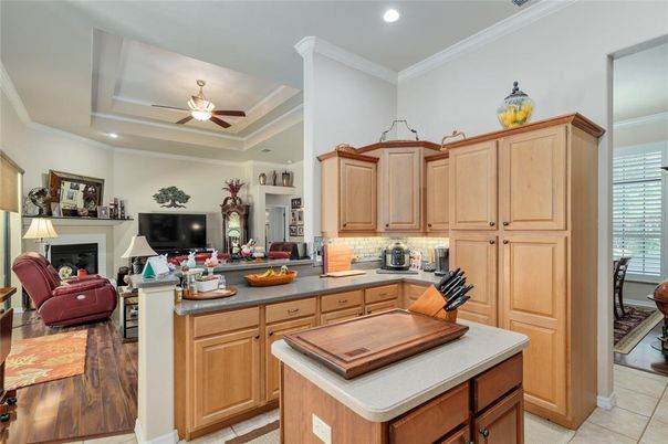 Interior, Kitchen, Living room, Recessed Lighting, Wood Texture Flooring