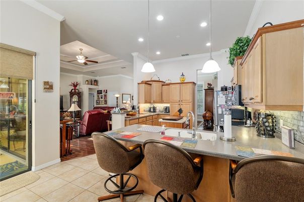 Interior, Kitchen, Living room, Pendant Lights, Recessed Lighting, Wood Texture Flooring