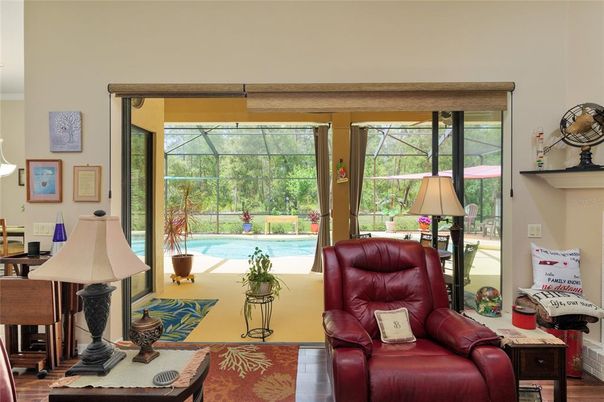 Interior, Living room, Pool, Sun Room, Wood Texture Flooring