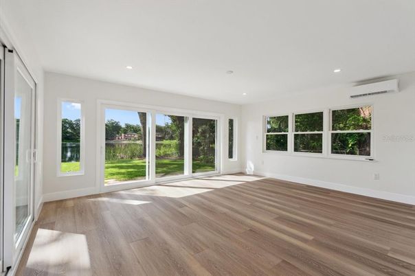 Empty room, Interior, Recessed Lighting, Wood Texture Flooring