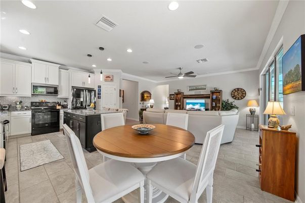 Dining room, Interior, Kitchen, Living room, Recessed Lighting, Stainless Steel Appliances