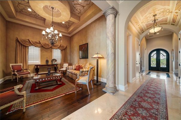 Chandelier, Interior, Living room, Pendant Lights, Recessed Lighting, Wood Texture Flooring