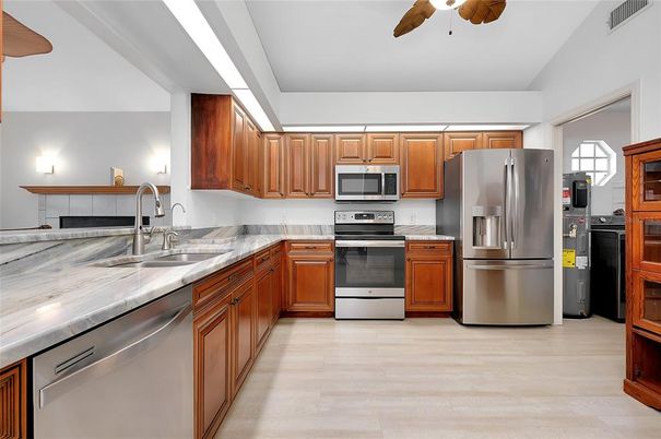 Interior, Kitchen, Stainless Steel Appliances, Wood Texture Flooring