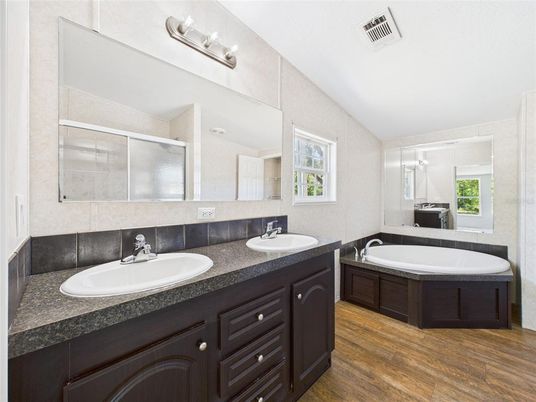 Bathroom, Dual Sink Vanities, Interior, Wood Texture Flooring