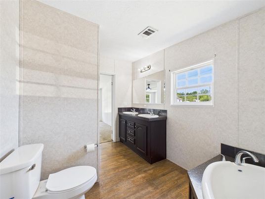 Bathroom, Dual Sink Vanities, Interior, Wood Texture Flooring