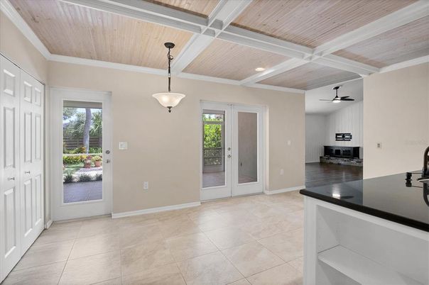 Interior, Kitchen, Pendant Lights, Recessed Lighting, Wooden Ceilings