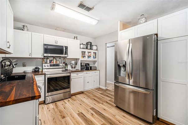 Interior, Kitchen, Stainless Steel Appliances, Wood Texture Flooring