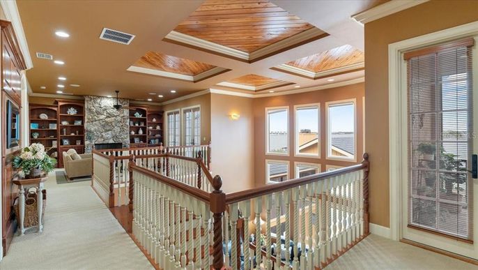 Fireplace, Interior, Recessed Lighting, Wooden Ceilings