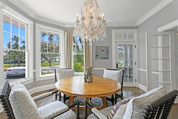 Chandelier, Dining room, Interior, Wood Texture Flooring