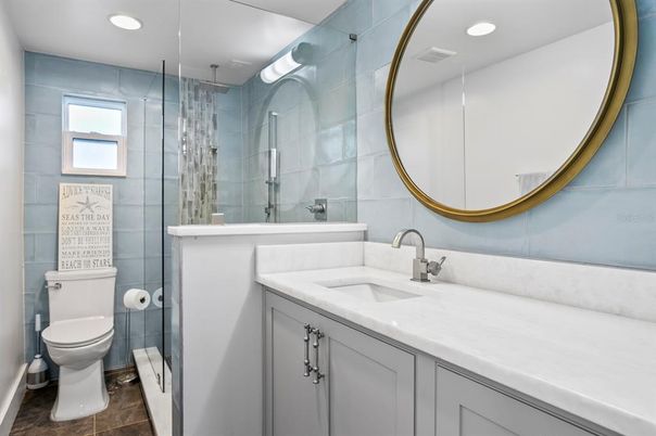 Bathroom, Glass Shower, Interior, Recessed Lighting