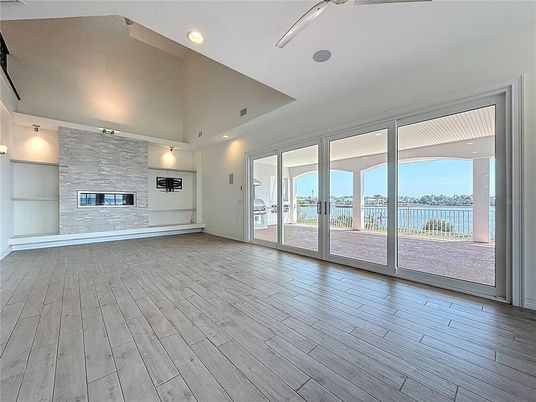 Empty room, Fireplace, Interior, Recessed Lighting, Wood Texture Flooring