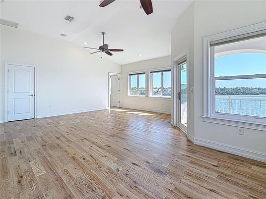 Empty room, Interior, Recessed Lighting, Water, Wood Texture Flooring