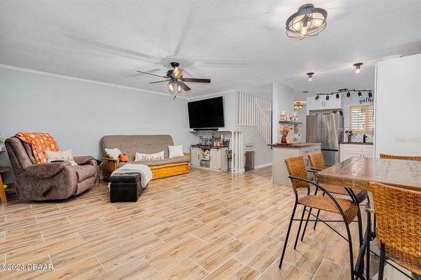 Interior, Kitchen, Living room, Stainless Steel Appliances, Wood Texture Flooring