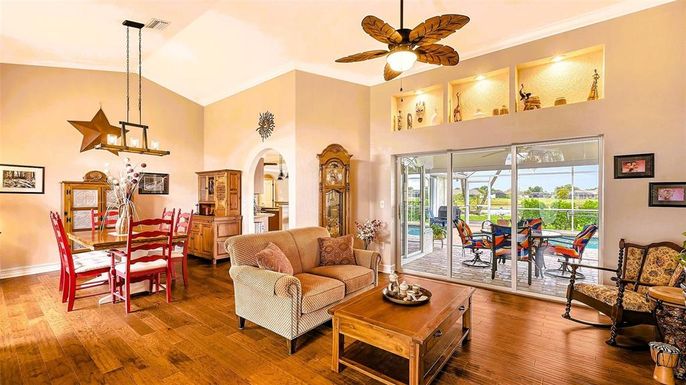 Dining room, Interior, Pendant Lights, Wood Texture Flooring