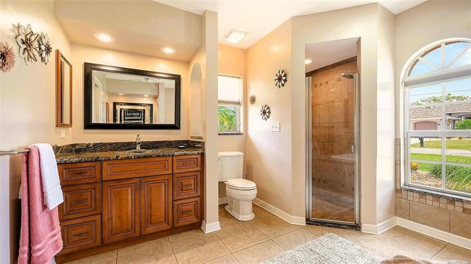 Bathroom, Glass Shower, Interior, Recessed Lighting