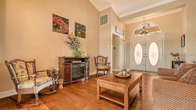 Chandelier, Interior, Living room, Wood Texture Flooring