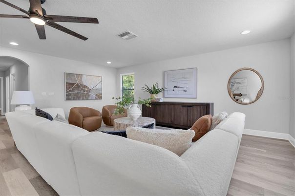 Interior, Living room, Recessed Lighting, Wood Texture Flooring
