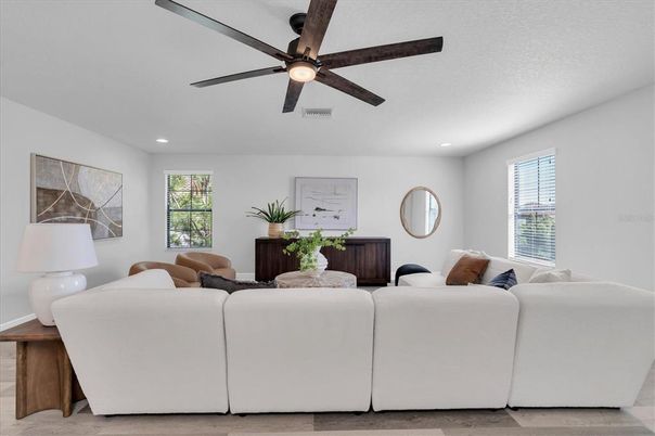Interior, Living room, Recessed Lighting, Wood Texture Flooring