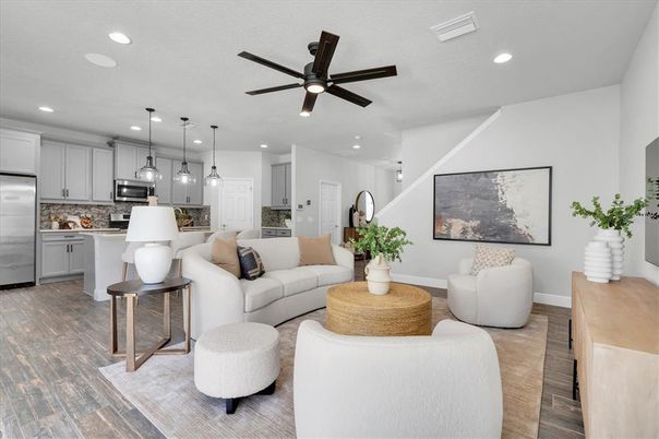 Interior, Kitchen, Living room, Pendant Lights, Recessed Lighting, Stainless Steel Appliances, Wood Texture Flooring