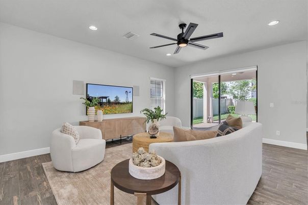 Interior, Living room, Recessed Lighting, Wood Texture Flooring