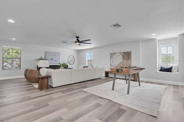 Game Room, Interior, Living room, Recessed Lighting, Wood Texture Flooring