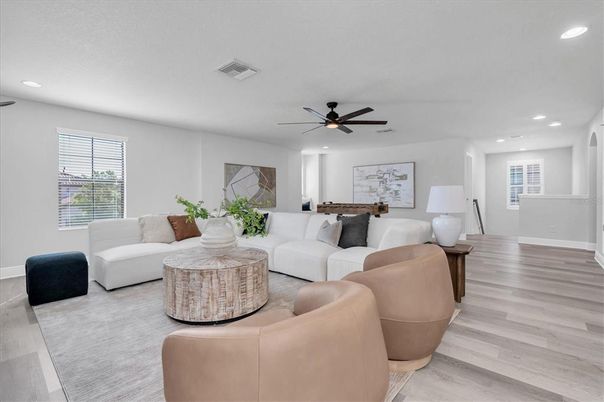 Interior, Living room, Recessed Lighting, Wood Texture Flooring