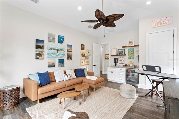 Home Office, Interior, Recessed Lighting, Wood Texture Flooring