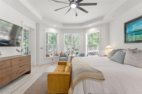 Bedroom, Interior, Recessed Lighting, Wood Texture Flooring