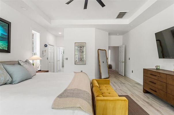 Bedroom, Interior, Recessed Lighting, Wood Texture Flooring