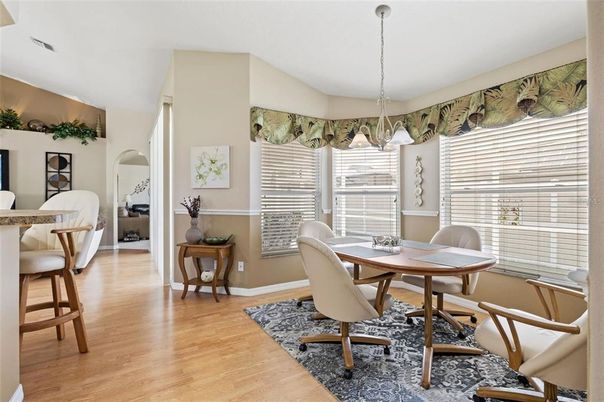 Dining room, Interior, Pendant Lights, Wood Texture Flooring