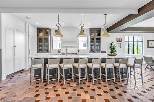 Interior, Kitchen, Pendant Lights, Recessed Lighting, Wooden Beams