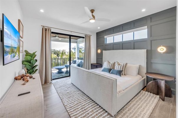 Bedroom, Interior, Recessed Lighting, Wood Texture Flooring