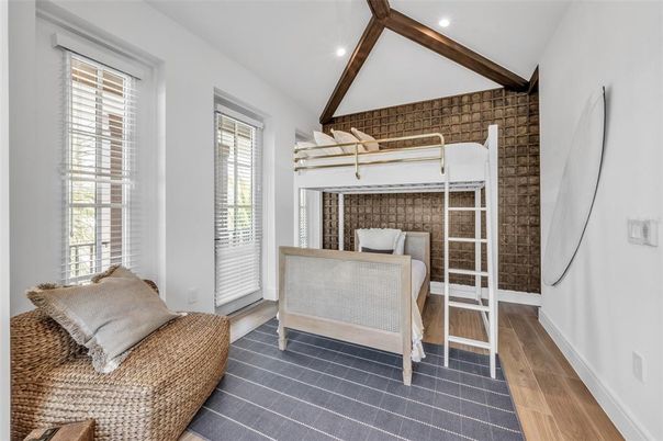 Bedroom, Interior, Recessed Lighting, Wooden Beams, Wood Texture Flooring