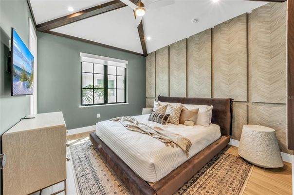 Bedroom, Interior, Recessed Lighting, Wood Texture Flooring