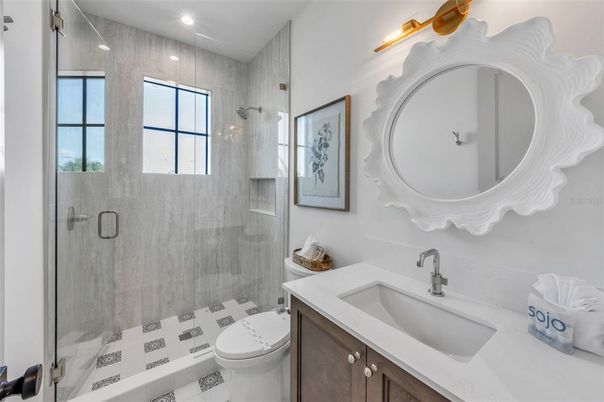Bathroom, Glass Shower, Interior, Recessed Lighting