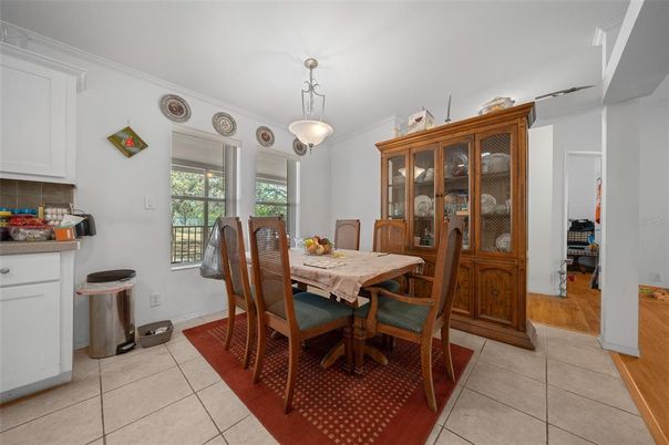 Dining room, Interior, Pendant Lights, Wood Texture Flooring