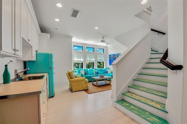 Interior, Kitchen, Living room, Recessed Lighting, Wood Texture Flooring
