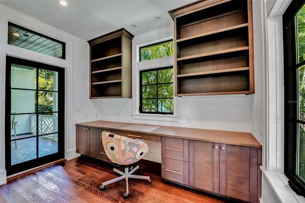 Home Office, Interior, Recessed Lighting, Wood Texture Flooring