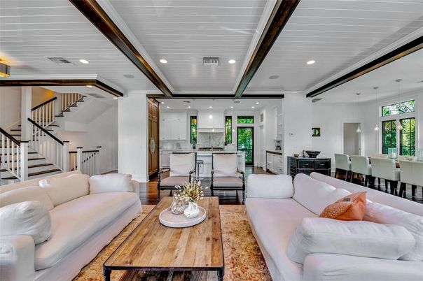 Dining room, Interior, Kitchen, Living room, Pendant Lights, Recessed Lighting, Wood Texture Flooring