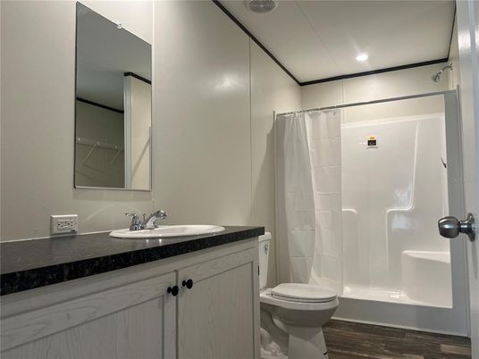 Bathroom, Interior, Recessed Lighting, Wood Texture Flooring