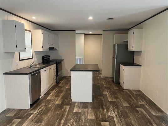 Interior, Kitchen, Recessed Lighting, Wood Texture Flooring